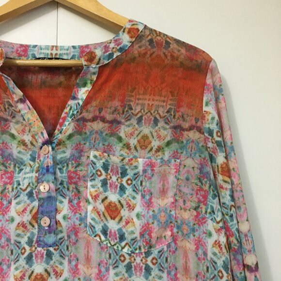CHARLIE B Flowy Colourful Tribal Boho Tunic Popover Top - Picture 4 of 16